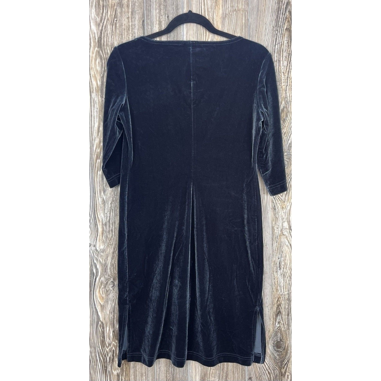 Vtg. Danielle Casey Dress S Black Velvet Midi Floral Embroidery Romantic Elegant — image 4 of 8